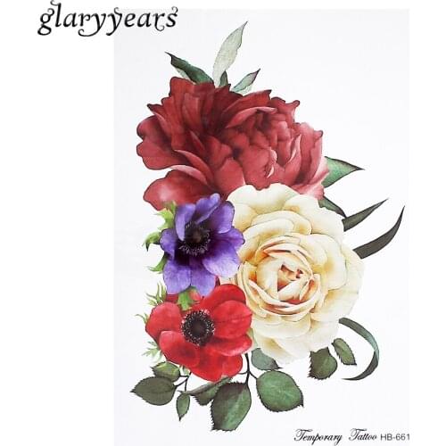 1 Piece Colorful Rose Flower Pattern Tattoo Design Sexy Female Shoulder Back Leg Body Art Temporary Tattoo Sticker Product HB661