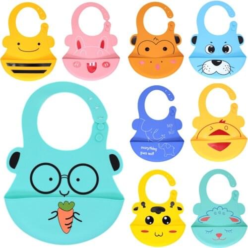 New 1pcs Baby Stuff Waterproof Silicone Bib Feeding Baby Newborn Cartoon Aprons Adjustable Baby Bibs Cloths Bandana Bibs