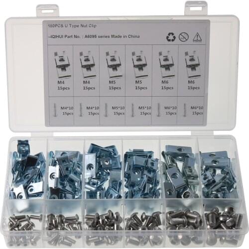 180pcs M4 M5 M6 Fastener Clip Replacement Rusty Broken U-shaped Clip with Screw U-shaped Chimney Nut with Storage Box