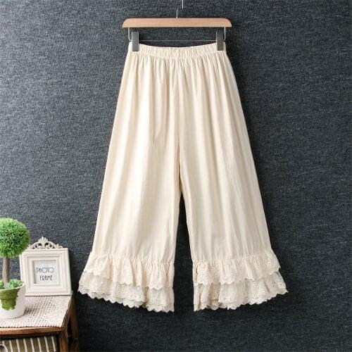 2020 summer June lace patchwork lacing wide leg pants vintage basic leggings