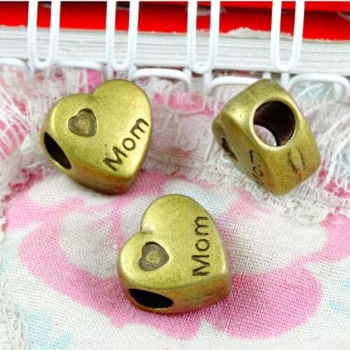 30pcs 12*12MM Vintage Diy Jewelry Making Antique Bronze Color Heart Shape Big Hole Beads