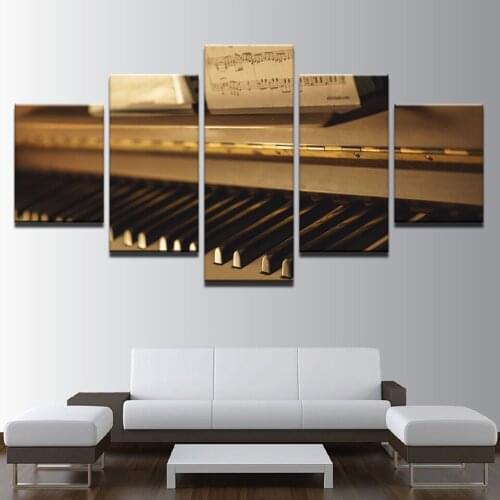 5 panels HD Canvas Print Paintings Button Piano Key Poster Pictures For Living Room Wall Decoration Musical instrument