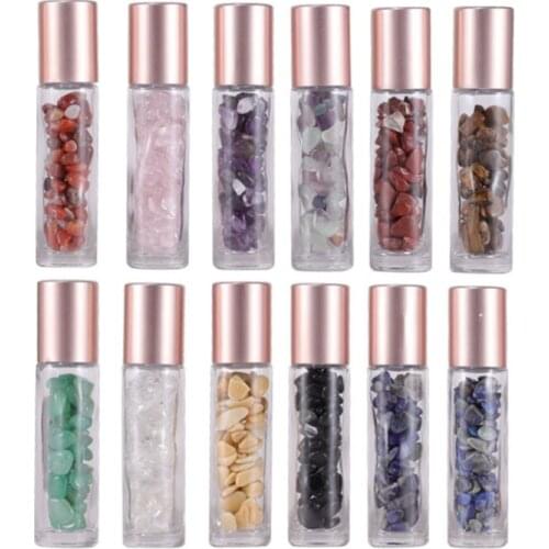 500pcs/lot 10ML Empty gem Roller on Essential Oil bottles Transparent Thick gemstone jade crystal bottle rose cap