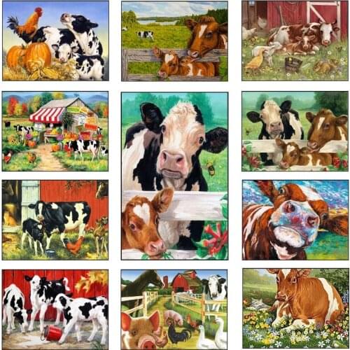 5D Diy Diamond Painting Cross Stitch full round Diamond Embroidery Farm cow picture for room Decor