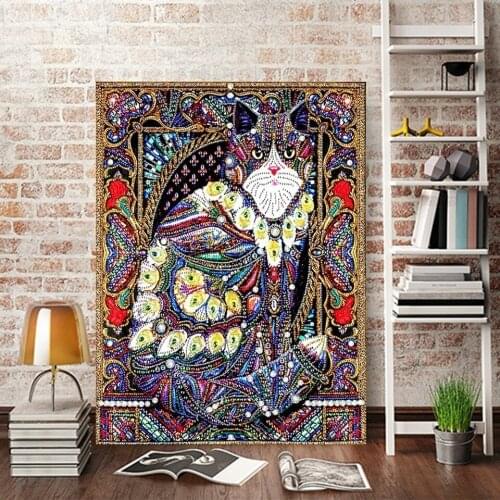 Huacan 5D Special Shaped Diamond Painting Cat Animal Diy Embroidery Home Decor Partial Round Drill 40x50cm
