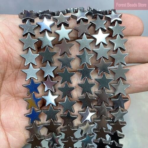 Natural Hematite Flated Five Pointed Star Loose Spacer Beads DIY Charms Bracelet Earring for Jewelry Making 15'' Inch 4/6/8/10mm