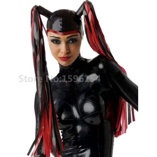 Black Sexy Rubber Hood with Hairpiece Party Unique Fashion Latex Mask Customize Size Hot Sale LM128