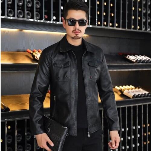 Spring autumn mens leather jacket slim casual motorcycle coat men jackets clothes black jaqueta de couro stage street fashion