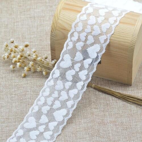 KALASO 5Yards Beautiful Love Heart White Elastic Lace Trim Sewing Fabric DIY Crafts Supplies Wedding Decoration Accessories 6cm
