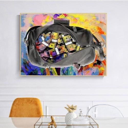 Graffiti Art Canvas Painting Money Bag Wall Art Posters and Prints Street Art Pictures for Living Room Home Decoration Painting
