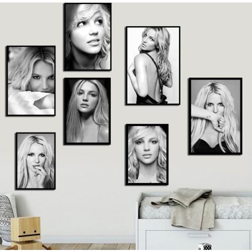 HD Britney Spears Poster Canvas Wall Mural Sticker Black And White Wallpaper Room Decor