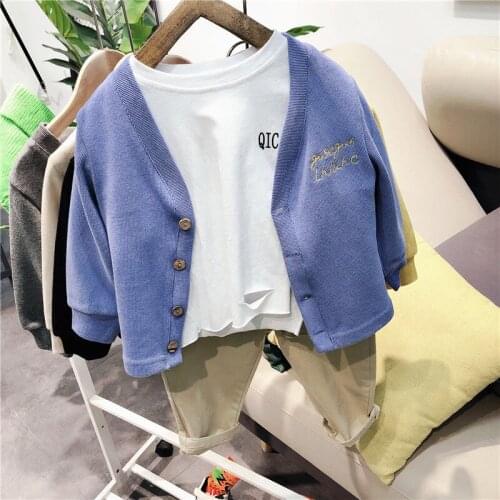 INS hot Baby boys Knit cardigan 1-7 years old online celebrity childrens sweater Embroidered letters christmas baby clothes