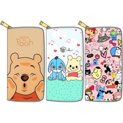 Disney pu Clutch girl boy card holder PU long zipper wallet coin bag Winnie wallet