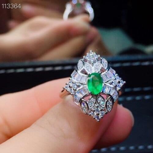 Natural green emerald Ring Natural gemstone Ring S925 silver Luxury Retro big Hollow women party gift fine Jewelry