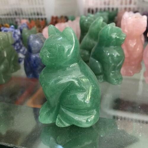 2inch Natural crystal stone cat hand carved statue Green Aventurine stone