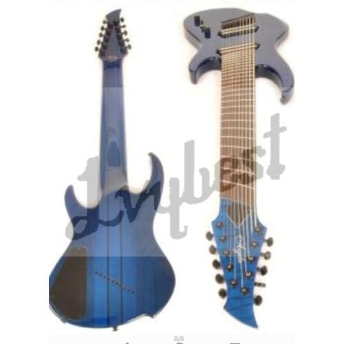 Lvybest logo,10 string electric guitar neck thru body.quilt flame on body and head top. no pickup.other parts installed