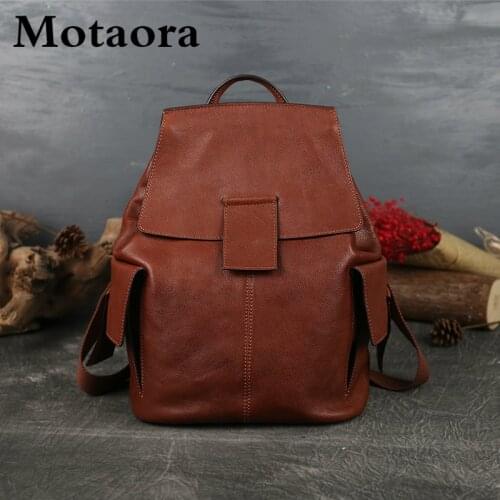 MOTAORA Genuine Leather Women Fashion Backpack 2021 New Head Layer Cowhide Backpack For Ladies Large Capacity Vintage Travel Bag