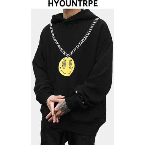 2020 Mens Hoodie Sweatshirt Hip Hop Streetwear Chain Printed Hoodie Harajuku Cotton Loose Casual Hooded Pullover Hipster Black