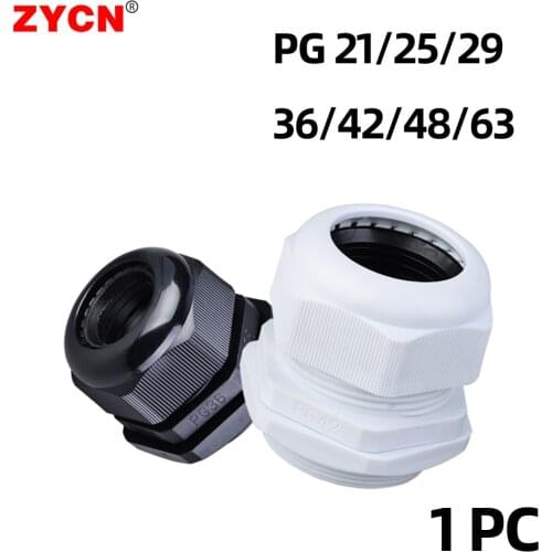 1pc Nylon Cable Gland Waterproof Connector PG21 29 PG36 PG42 PG63 Entry Fixed Wire IP68 Plastic White Black Large Multiple Size