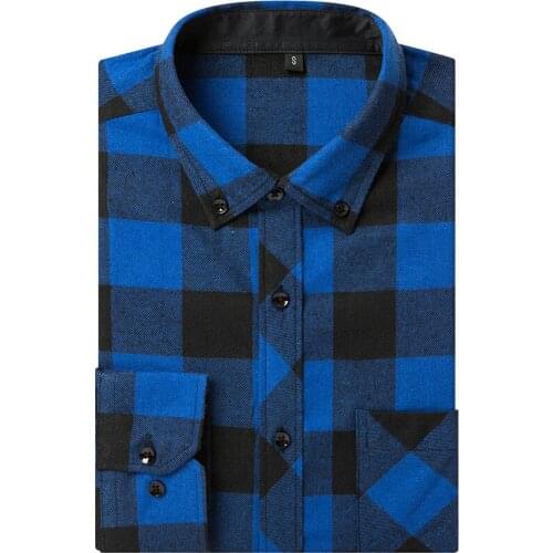 2019 New Mens Plaid Flannel Shirt Slim Fit Soft Comfortable Spring Male Shirt Brand Mens Business Casual Long-sleeved Shirts