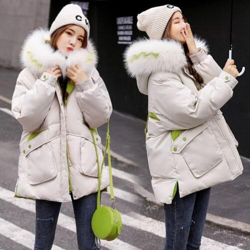 2021 New Winter Down Jacket Female Big Fur Collar Hood Down Cotton Padded Thick Warm Parkas Womens Plus Size Outwear Coats