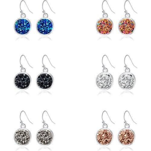 New Crystal Cluster Earrings Exquisite Round Imitation Natural Stone Earrings Jewelry Woman Creative Valentines Day Gift