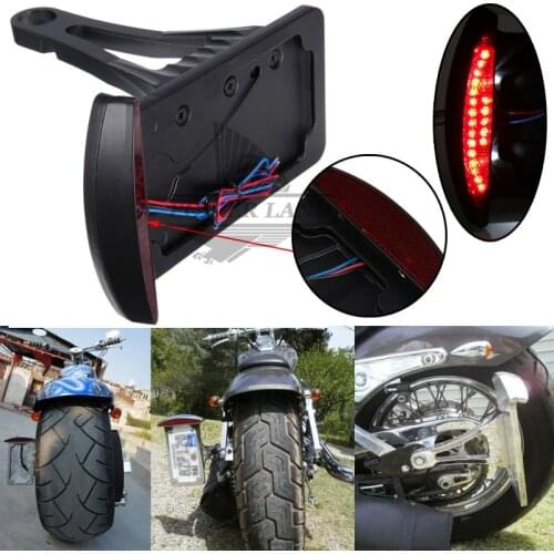 Brand New Black Side Mount License Plate Bracket Frame With Led Taillight & Brake Light For Harleys Metric Bikes And Choppers