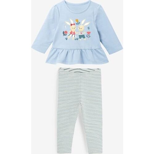 Autumn Childrens Sport Suit Toddler Girls Clothes Kids Long-sleeve Cartoon Printing Sweatshirt+Striped Trousers 2 Piece Outfits