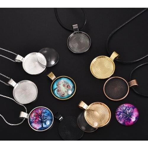 10pcs DIY Pendant Base Settings Glass Cabochon Round Cameo Trays Bezel Blank for Necklace Key Chain DIY Jewelry Making 20/25mm