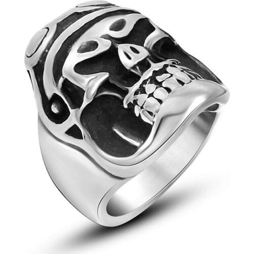 Punk Pilot Skull Ring for Men 316L Stainless Steel Ring Jewelry Fashion Vintage Male Skeleton Rings Party Gift High Quality