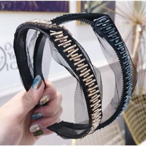 Cross Hairband Mesh Sweet Crystal Headband Toothed Women Headwear Hair Hoop Adults Hairband Party Headwear Head Band