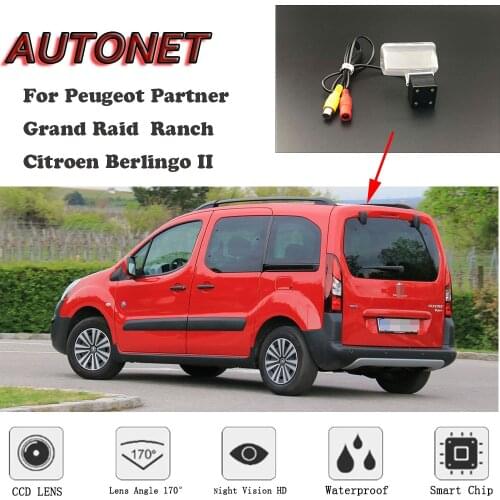 AUTONET HD Night Vision Backup Rear View camera For Peugeot Partner Grand Raid Ranch Citroen Berlingo II/license plate Camera