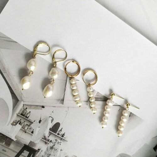 Minar Fashion 3 Styles Natural Pearls Dangle Earrings for Women Girls Geometric Pearl Long Earrings Accessories Pendientes