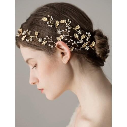 Vintage Gold Rhinestones Flower and Leaves Handmade Headband make up party Bridal Headpiece Wedding Hair Accessories for women