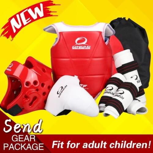 High quality full set adult children Taekwondo protectors chest headgear Helmet leg arm shin guards groin guard 6pcs crotch gear