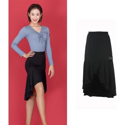 Latin Skirt Female Adult Black Practice Clothes Samba Tango Cha Cha Rumba Salsa Ballroom Dance Performance Stage Costumes VO352