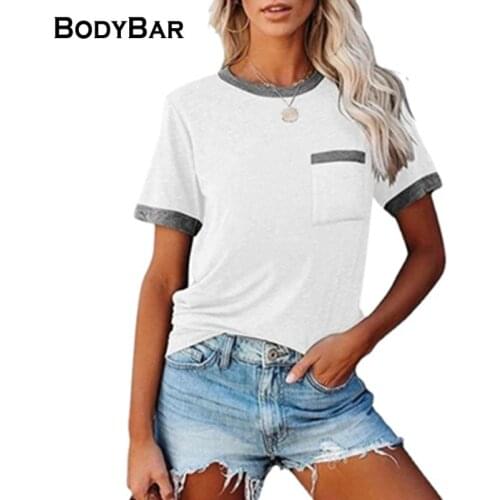 Female Solid Tee Simple Tee T Shirts For Woman Pocket Design Pullover 2021 Casual O-neck Loose T-shirt Short Sleeves Tops Mujer