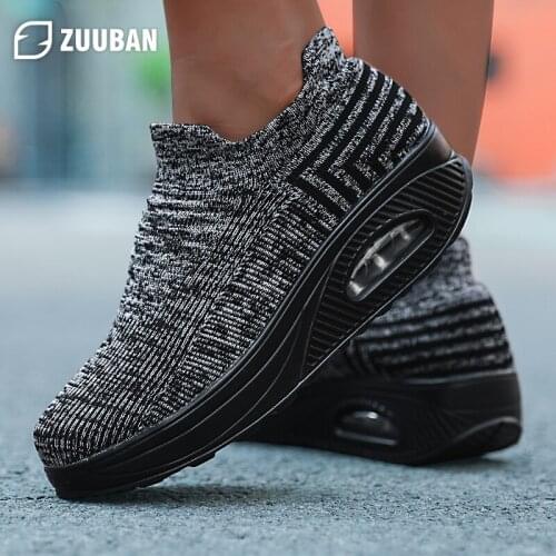 Woman Fashion Shoes Platform Chunky Sneaker Mesh Flats Breathable Female Knitted Vulcanized Shoes Stretch Fabric Socks Shoes