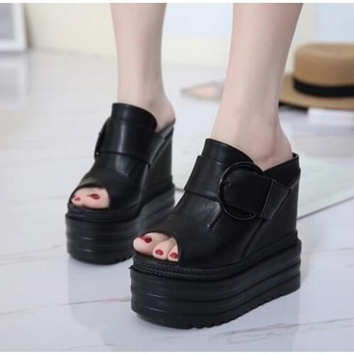 Summer new slope and thick-bottomed fish mouth slippers with high-heeled flip-flops with high-heeled womens sandals