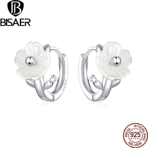 Orchid Earrings BISAER 925 Sterling Silver White Enamel Orchid Flowers Stud Earrings for Women Sterling Silver Jewelry EFE321