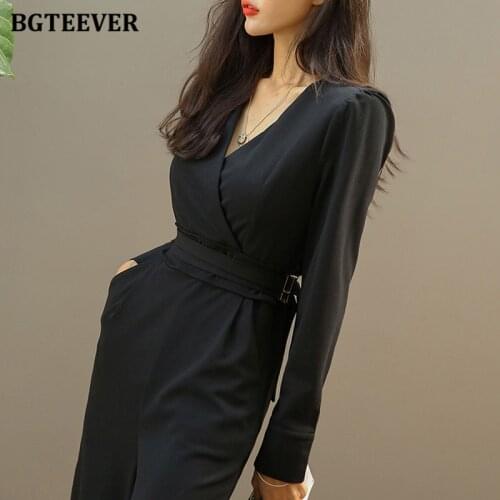 BGTEEVER Fashion V-neck Slim Waist Women Playsuits 2020 Autumn Workwear Female Overalls Rompers Elegant Loose Jumpsuits