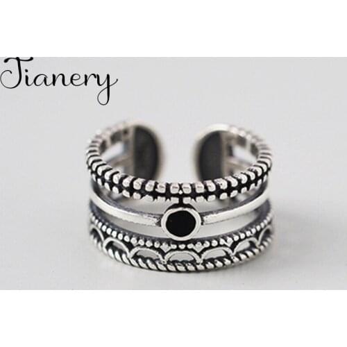 JIANERY Retro Jewelry Silver Color Multi-layer Black Rings For Women Bridal Engagement Party Antique Rings Wholesale