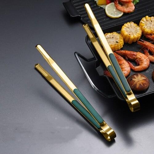 Gold Stainless Steel Food Tongs Non-Slip Serving Tongs for BBQ Meat Salad Bread Kitchen Accessories Cooking Utensils