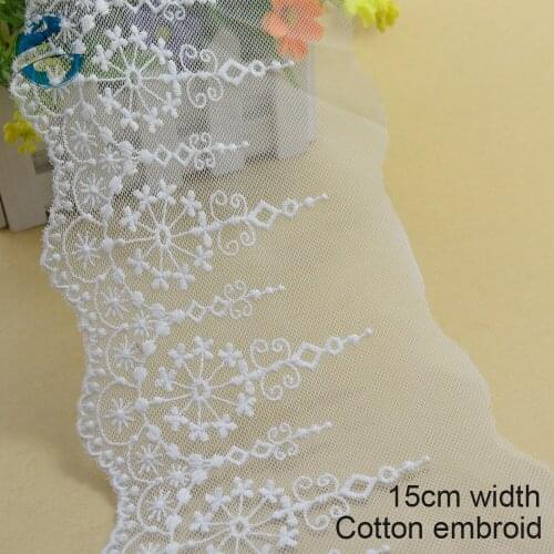 10yards 15cm white lace cotton embroid lace sewing ribbon fabric guipure diy trims warp knitting DIY Garment Accessories#3665