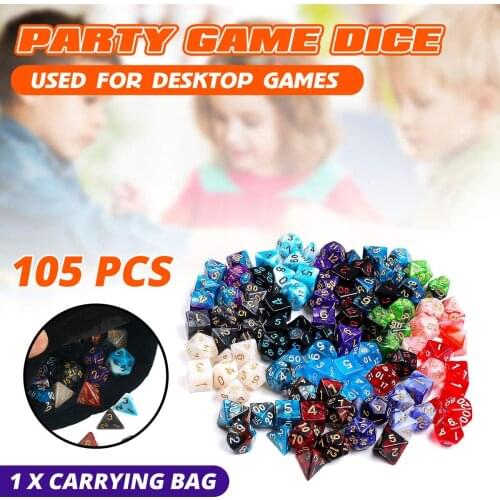 105Pc Polyhedral Acrylic Dice Set Board Table Games With Bag Cosplay Games Lovers Gifts Multicolor Dices With Bag For RPG Gaming