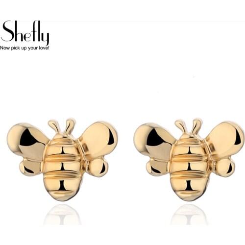 Shefly 1 Pair Cute Silver Color / Gold Honey Bee Earrings Tiny Fashion Stud Earrings Insect Honey Creative Bee Earrings