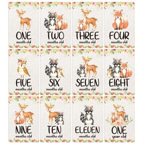 12 Pcs Month Sticker Baby Photography Milestone Memorial Monthly Newborn Kids Commemorative Card Number Photo Props