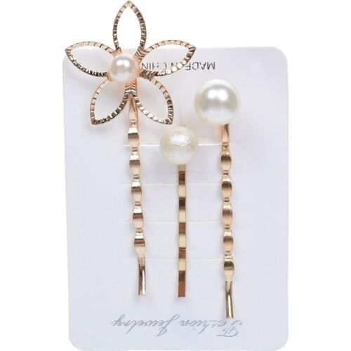 3Pcs/Set Metal Pearl Hair Clips Women Hairpin Girls Hairpins Barrette Bobby Pin Hairgrip Baby Hair Flower Rhinestone Hair Clip