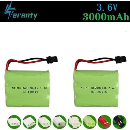 3000mah 3.6v Rechargeable Battery For Rc toys Car Rc Boat Tanks Trains Robots Gun NiMH Battery AA 3.6v 2400mah Battery Pack 2pcs