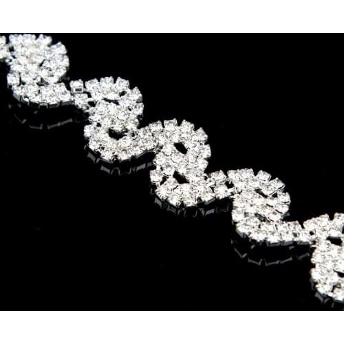 5Yards Rhinestone Applique Beaded Crystal Trim Sewing On For Wedding Evening Dresses Silver Gold
